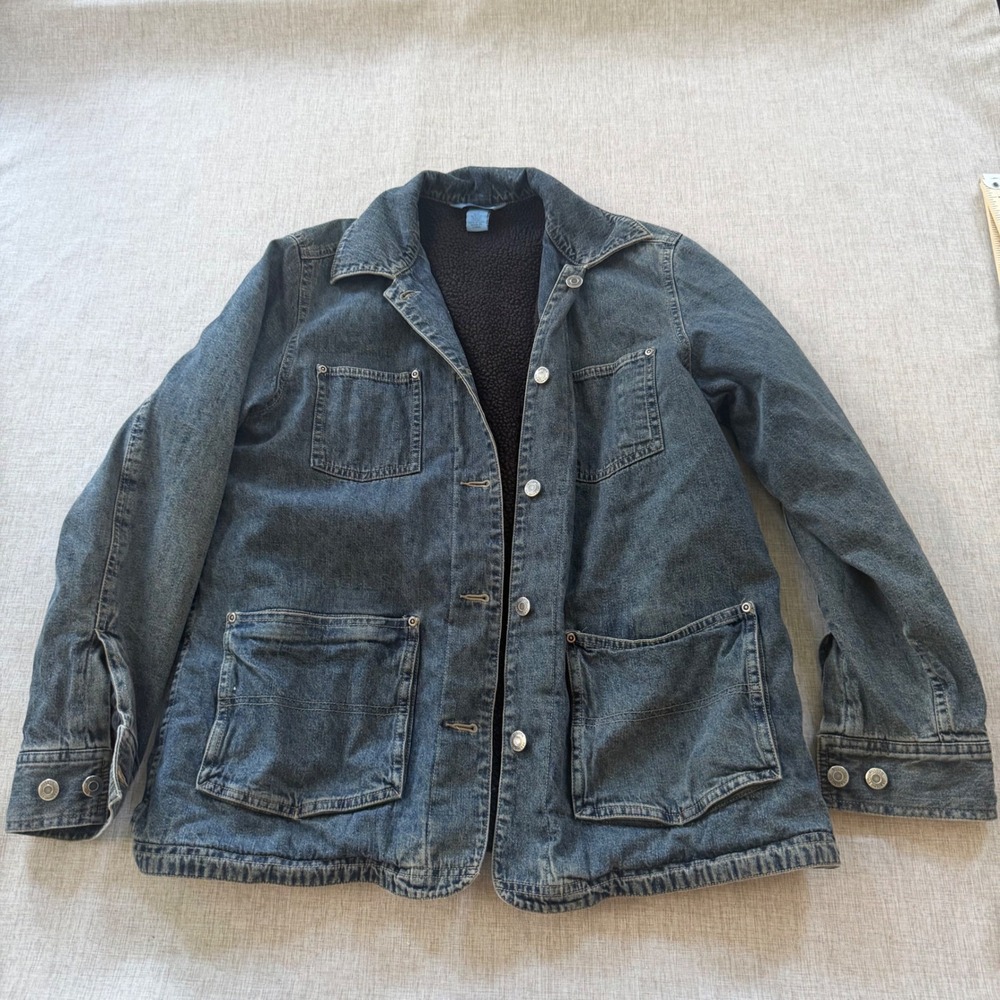 Vintage Duluth Trading Sherpa Lined Denim Chore Jacket Barn Coat Womens Medium